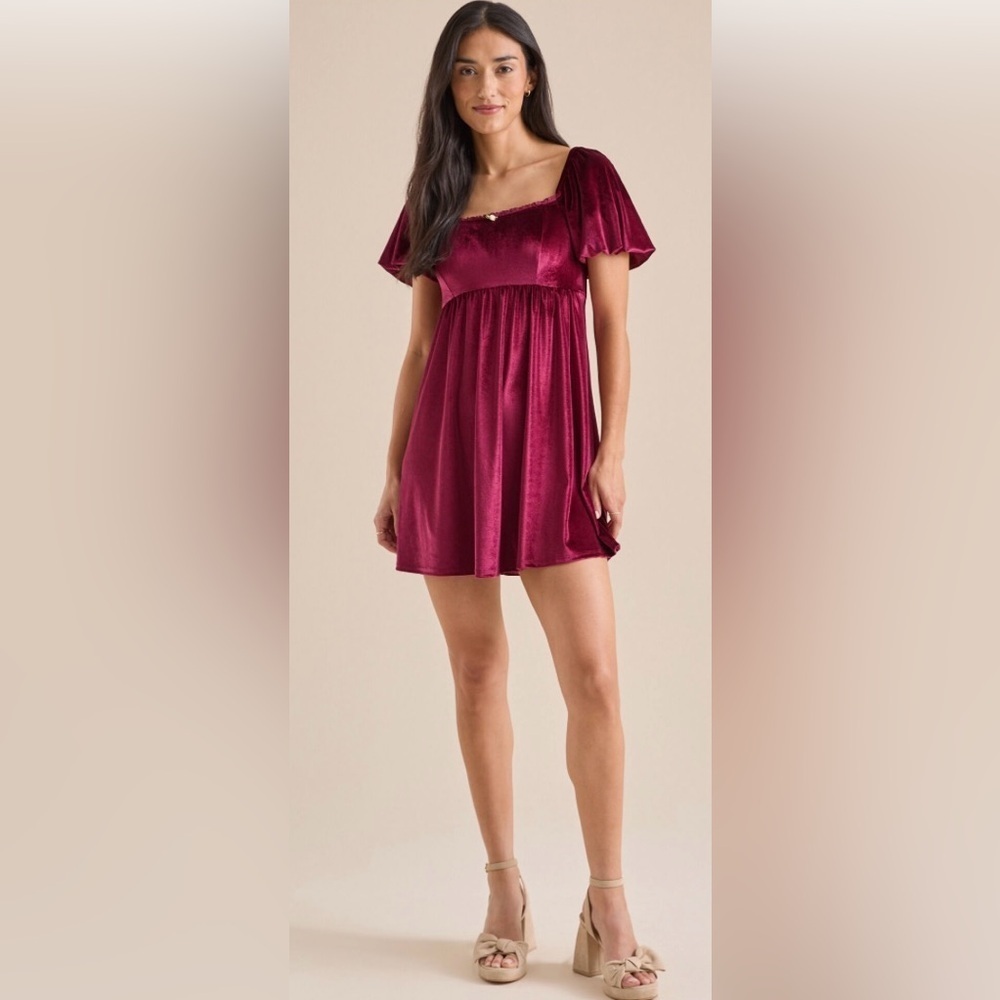 Altar’d State Julia Puff Sleeve Velvet Dress
Deep Burgundy color. NWT